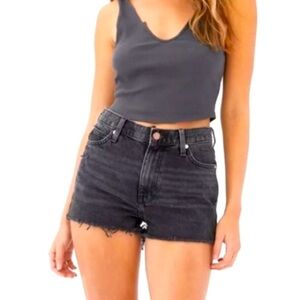BDG High Rise Girlfriend Denim Raw Hem Black Shorts Sz 26